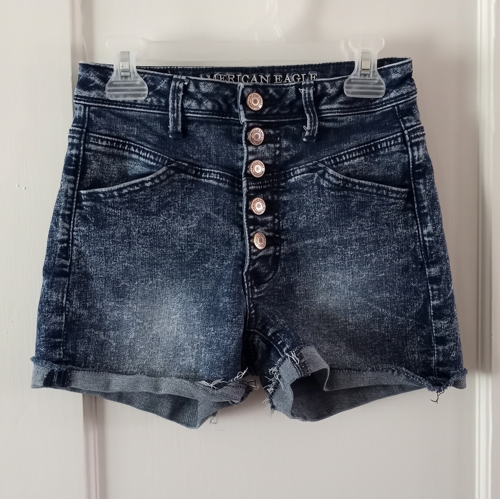 American Eagle High Rise Super Stretch Acid Wash Jean Shorts Size 0